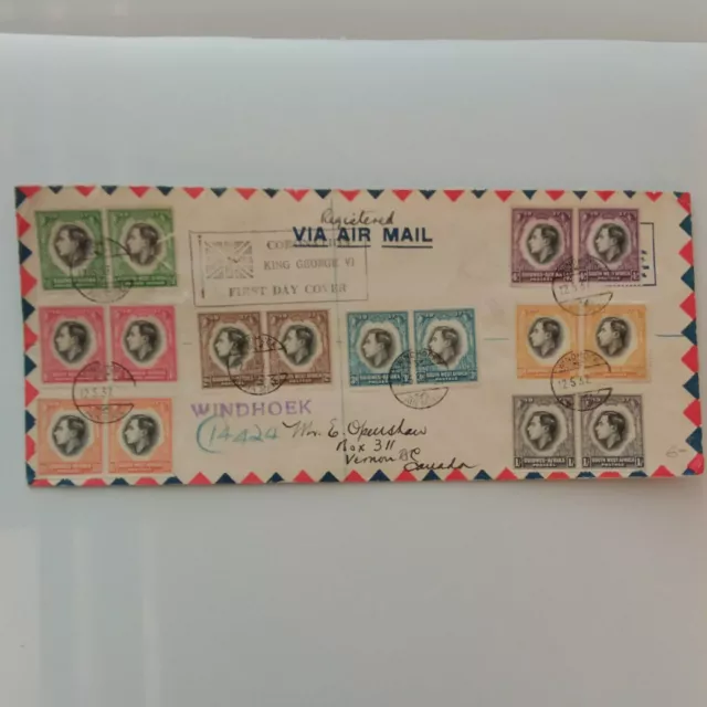 1937 First Day Cover Windhoek Sw Africa Coronation King George Vi