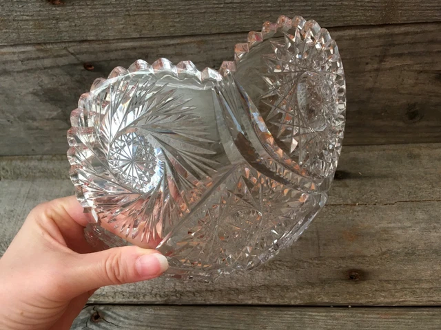 American Brilliant Cut Glass Small Bowl Hobstars and Pin Wheels 4