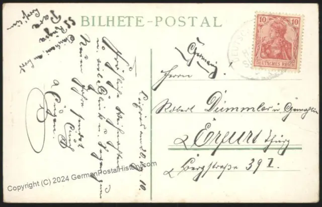 Germany 1910 Deutsche Suedamerika Seepost Cover Erfurt Sea Mail Germania 107780