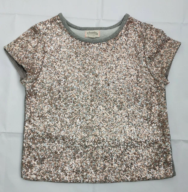 Boden girl t-shirt sequin top pink rose silver 13 to 14 Sweatshirt Johnnie B