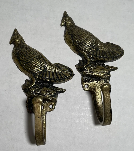 Vintage Keeler Solid Brass Quail Bird Coat Hooks Set of 2 KBC