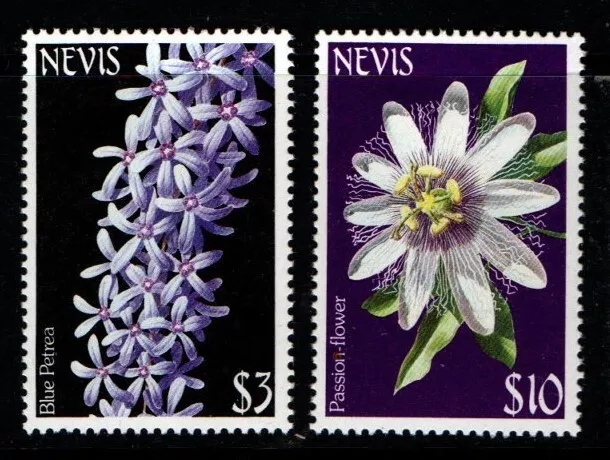 Nevis 1984 Flowers $3 and $10 SG196, 198 Mint