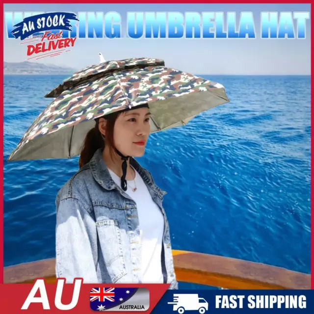 AU Foldable Fishing Sunshade Headwear Umbrella Hat UV Protection (Camouflage)
