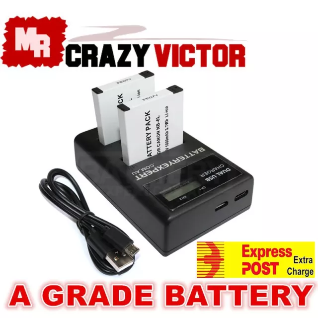 Battery Dual Charger for Canon NB-6L NB-6LH IXUS 105 107 200 210 300 310 Camera