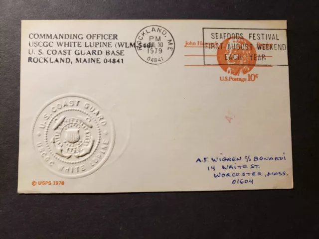 USCGC WHITE LUPINE WLM-546 Naval Cover 1979 Embossed Cachet ROCKLAND, MAINE