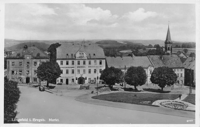 AK Lengefeld i. Erzgeb. Markt Hotel Erbgericht Echt Foto Postkarte vor 1945