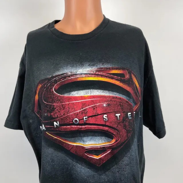 Superman Man Of Steel Movie Promo T Shirt 2013 DC Comics Superhero Black Size XL