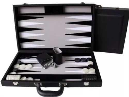 Dal Rossi Luxury 15″ 38 cm Black PU Leather Backgammon Set NEW!