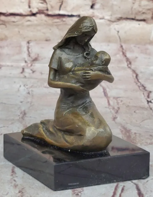 Young Madre Ancho/Recién Nacido Bebé Milo Bronce Escultura Estatua Firmada Sale