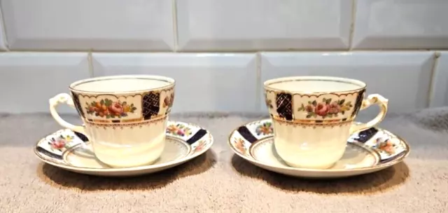 2 x Clifton China Verdun W H & S Wildblood blue Heath & Sons Cups & Saucers