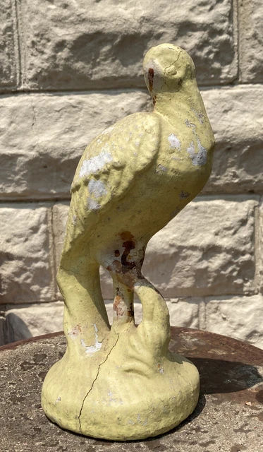 Antique Yard Decoration Stork Egret Pelican Bird Cement Yellow Distressed 11”