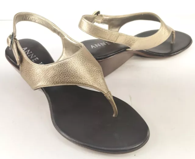 Anne Klein Womens 7.5M  GOLD Slingback Thong Wedge Heeled Sandals