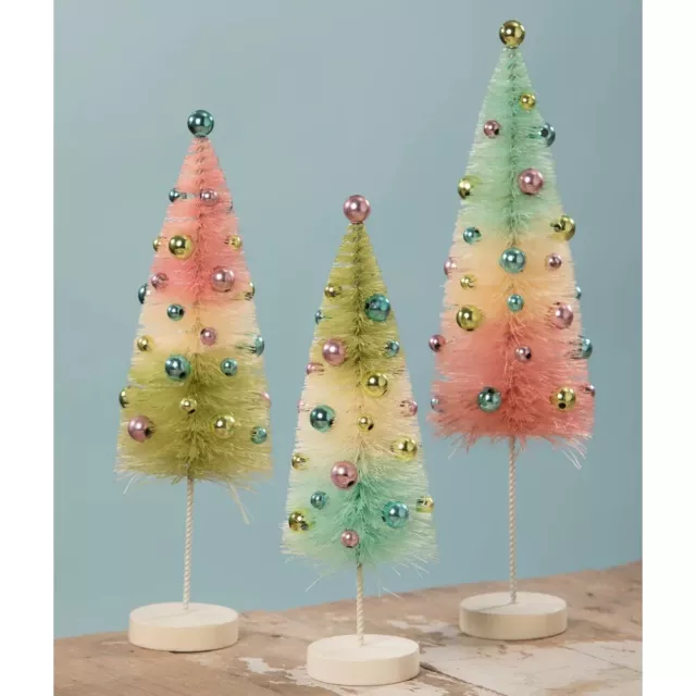 Pastel Easter Spring Bottle Brush Trees set of 3 by Bethany Lowe
