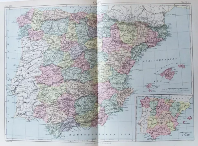 OLD ANTIQUE MAP SPAIN BALEARIC ISLANDS MAJORCA MINORCA c1880's by JOHNSTON