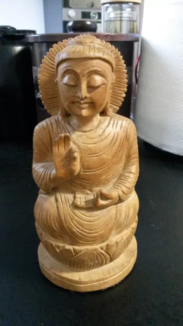 Bonita Estatuilla De Buda de Madera Sculpte Mano P