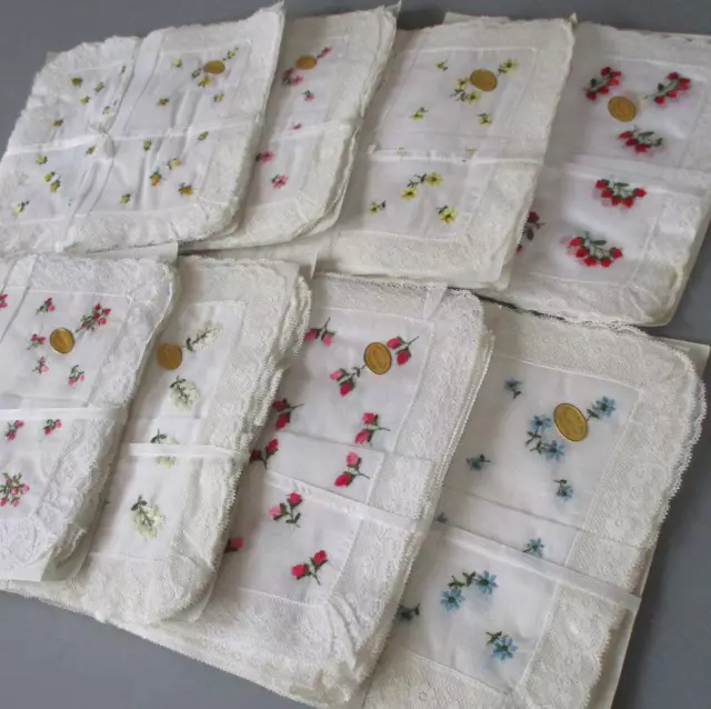 Lot 96 Vintage SWISS HANKIES Petit Point Embroidery LACE Rosebuds LOV + * UNUSED