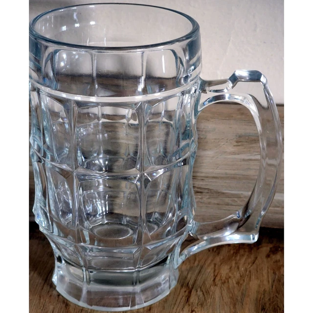 Beer Stein Bar Mug Tankard Thumbprint Pattern Clear Glass Very Nice Man Cave