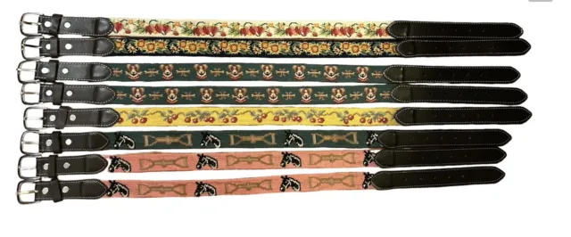 Lot of 8 NOS Needlepoint Belts 28” Horses Dogs Berries Sunflowers Children’s?