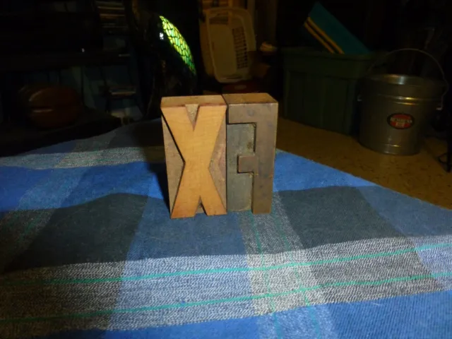 Antique Wood Carved Printing Press Blocks set Of 2 Letters "FX" 2 1/2" Tall