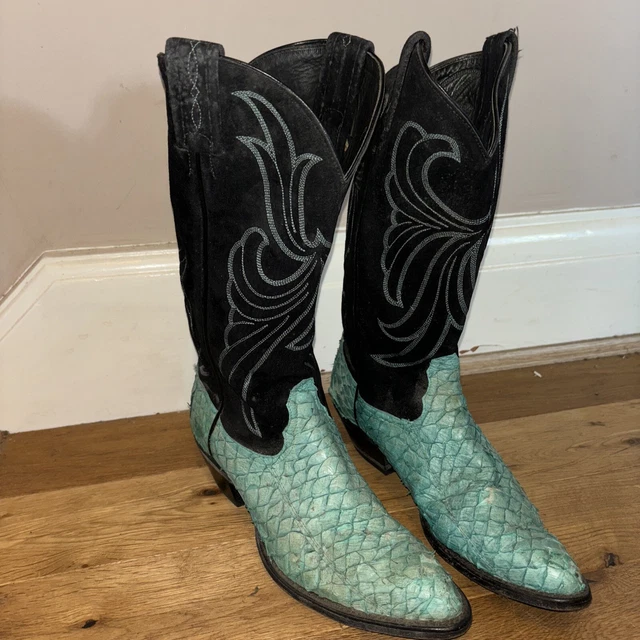 TONY LAMA BLACK Suede Aqua Green Snakeskin Cowboy Boots US Size 7 M UK Size 5 99.99 PicClick UK