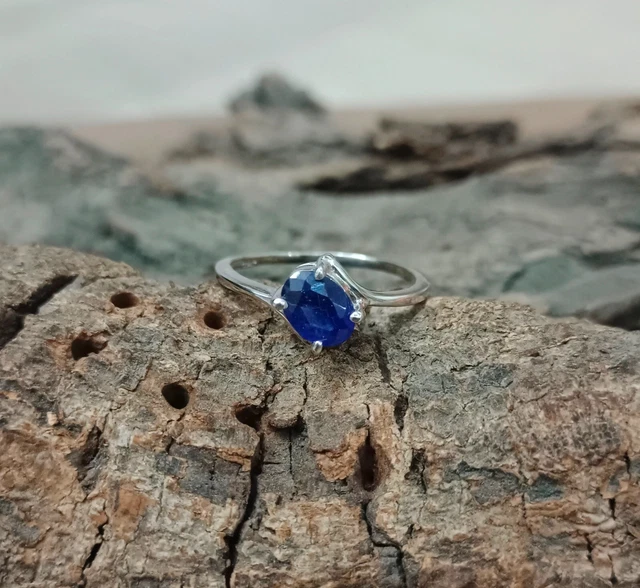 Bague Demi-éternité En Argent 925 - Saphirs Bleus Naturels Ronds - Largeur 2mm - Taille 7