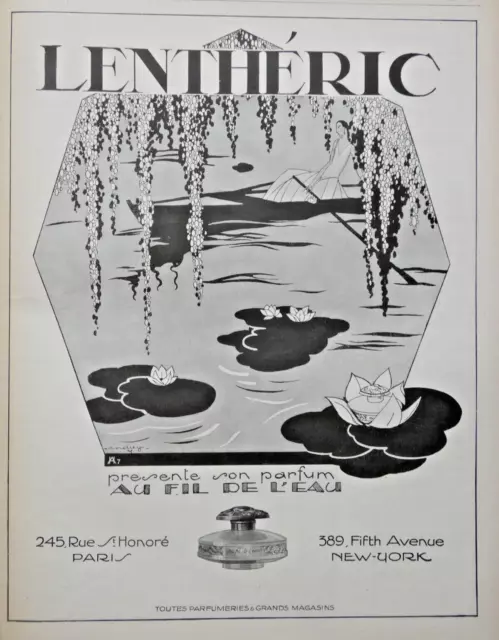 PUBLICITÉ DE PRESSE 1926 PARFUM LENTHERIC AU FIL DE L'EAU en parfumerie