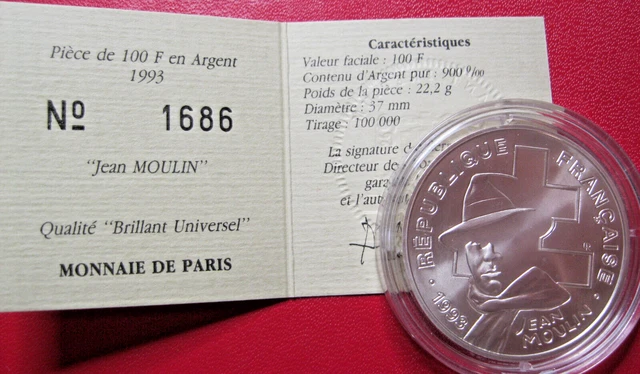 France. 100 Francs BU Libération 1993. Jean Moulin, Conseil Résistance.  FDC