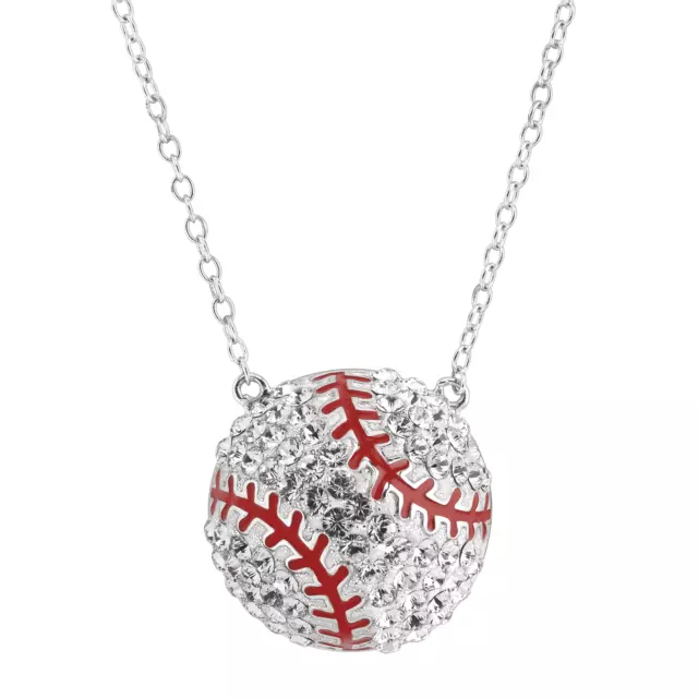 Crystaluxe Baseball Necklace with Crystals in Sterling Silver, 16" + 2"