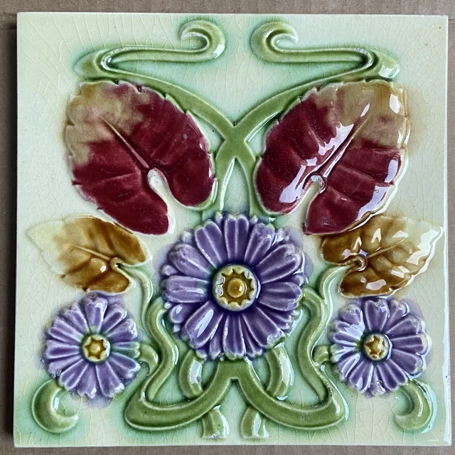 Antique -Art Nouveau- European - Majolica Tile C1900