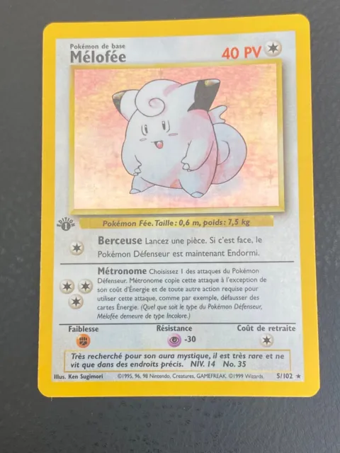 Pokemon Card Fr Set Of Base - Clefairy 5/102 Edition 1 Holo - EXC/NM
