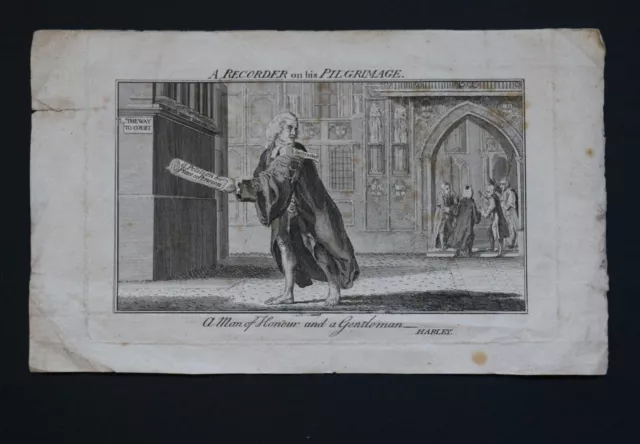 Satirical British 1770 Political Print "A Recorder on his Pilgrimage"