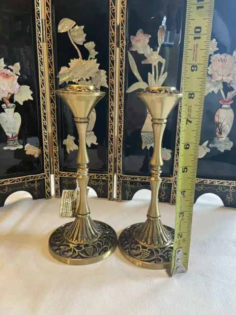 New Pair of Vintage Handcrafted Oppenheim Israel Bass Candlestick/Candleholder