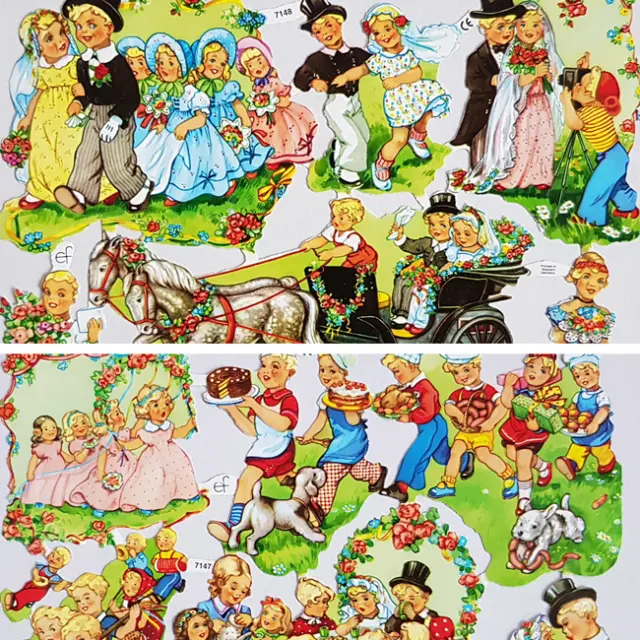 Vintage Style Paper Scraps Tea Party Wedding Children Die Cut Scraps Decoupage