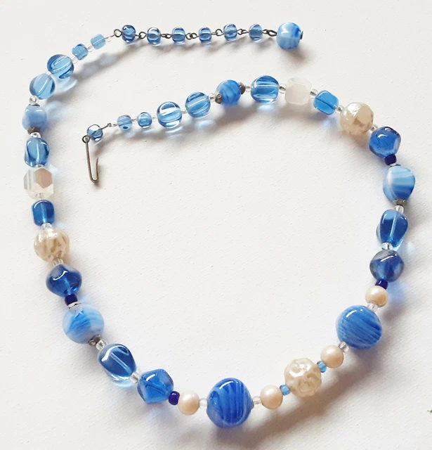 Collier Ancien Deux Rangs Perles De Verre Opaline Jaune - Modèle 4065, Occasion Bon état
