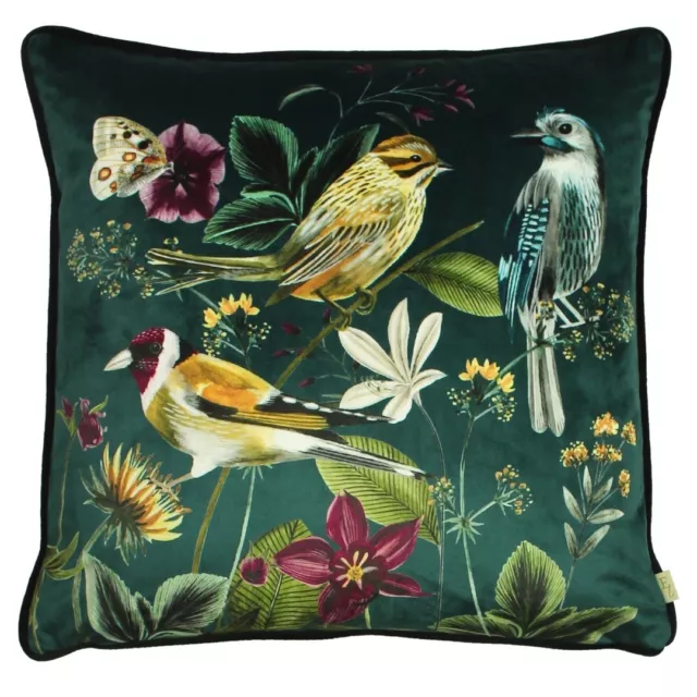 Midnight Garden Birds Green velour Cushion Covers by Evans Lichfield /