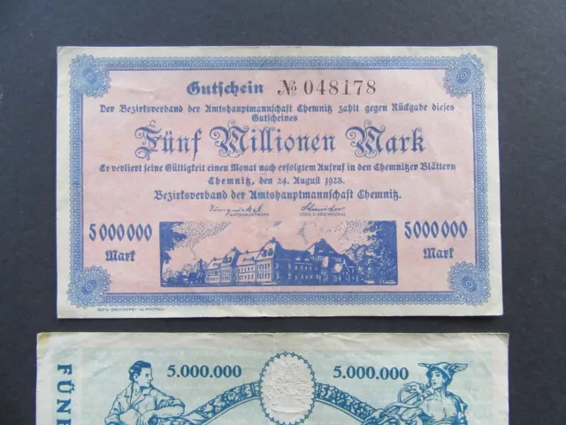 Chemnitz Fünf Millionen Mark 5 Gutschein Notgeld Stadtgeld alte Geldscheine 2