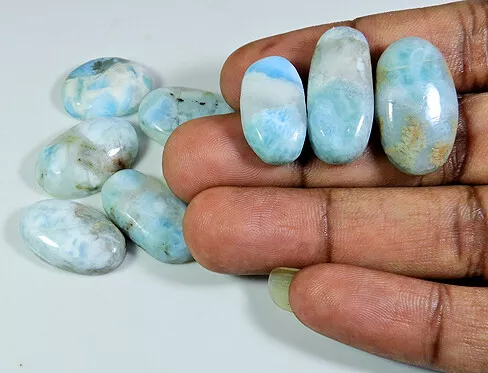 156Cts. Natural Larimar Pectolite Oval Cabochon Loose Gemstone 09Pcs Lot