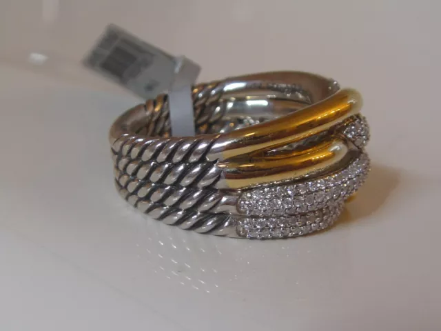 DAVID YURMAN 18K Gold , Sterling Silver Large Labyrinth Diamond Ring ...
