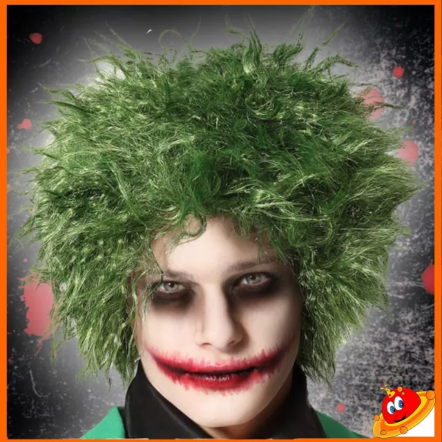 Travestimento Carnevale Halloween Parrucca Verde Clown Giullare Joker