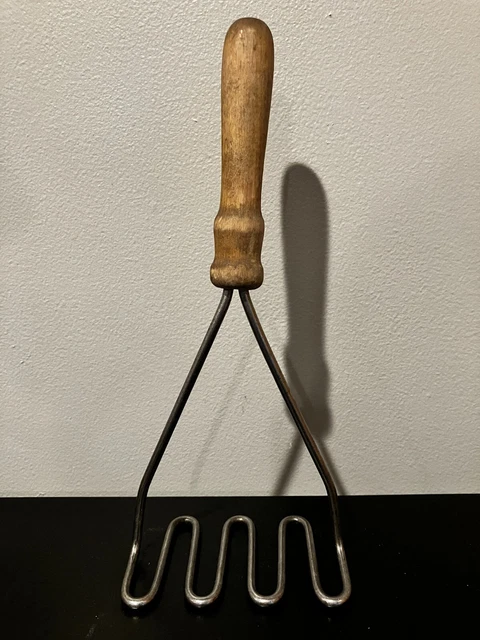 Antique Farmhouse Utensil Potato Masher Wood Handle Primitive - B1