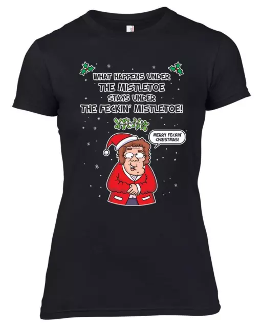Signora Marrone Vischio Natale T-Shirt - Ragazzi Regalo Divertente