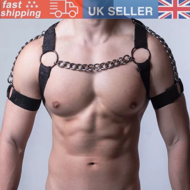 Men Chest Strap PU Leather Body Harness SM Bondage Belt Gay Punk Garter  Clubwear 