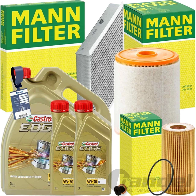 MANN INSPEKTIONSPAKET+CASTROL 5W-30 ÖL passend für 3.0 TDI AUDI A6 C7