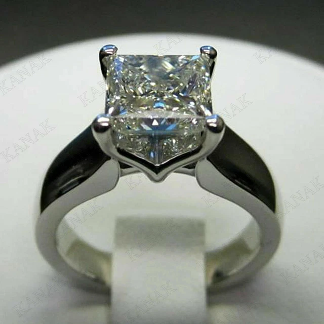 Bague Fiançailles Or Blanc 14k Avec Diamant Princesse Simulé – Taille Réglable – Style Halo