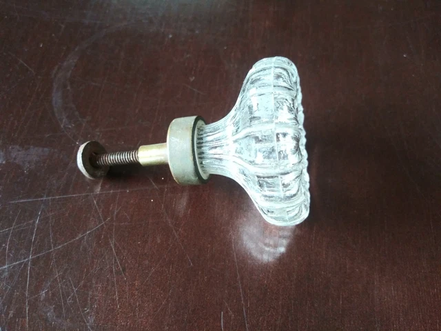 Antiguo perno de cajón de vidrio prensado, diseño tipo vidrio sándwich, 1 3/4" de diámetro
