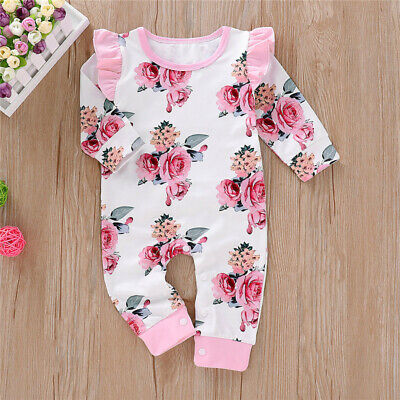 Newborn Infant Baby Girl Floral Clothes Ruffle Jumpsuit Romper Bodysuit Outfits