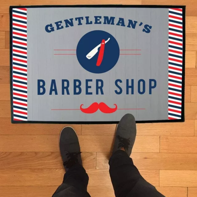 Custom Barbershop Doormat, 24” x 36”, Barber Pole Design, Barber Door Mat