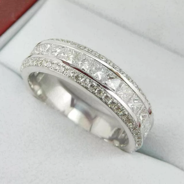 2Ct Princes Cut Lab Created Eternity Band Ring 14K White Gold Plated Silver
