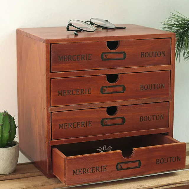 4 Tier Desktop Small Wooden Chest of Drawers Storage Case Cabinet Organiser Box