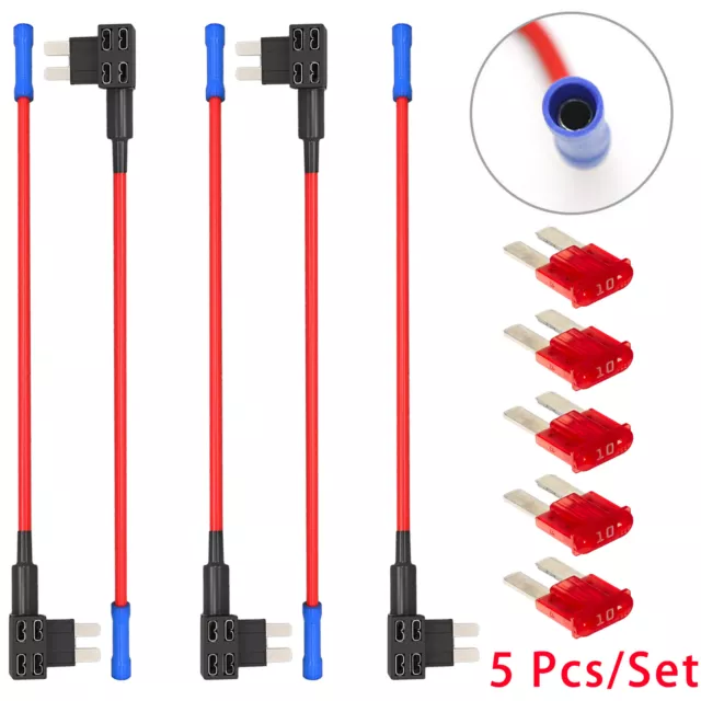 12V 10A 5 Pack Car Add-A-Circuit Fuse Tap Adapter 16AWG Micro2 Fuse Blade Holder